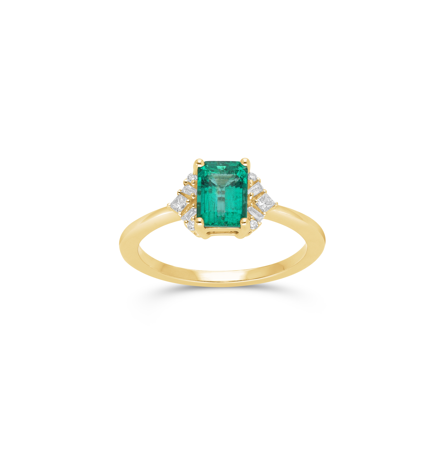 Sabel Collection Yellow Gold Octagon Emerald and Diamond Ring